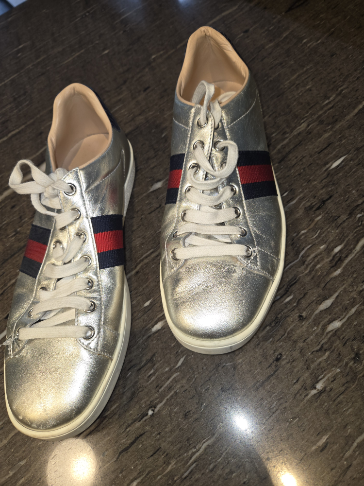 Gucci Metallic Silver Sneakers, Size 9