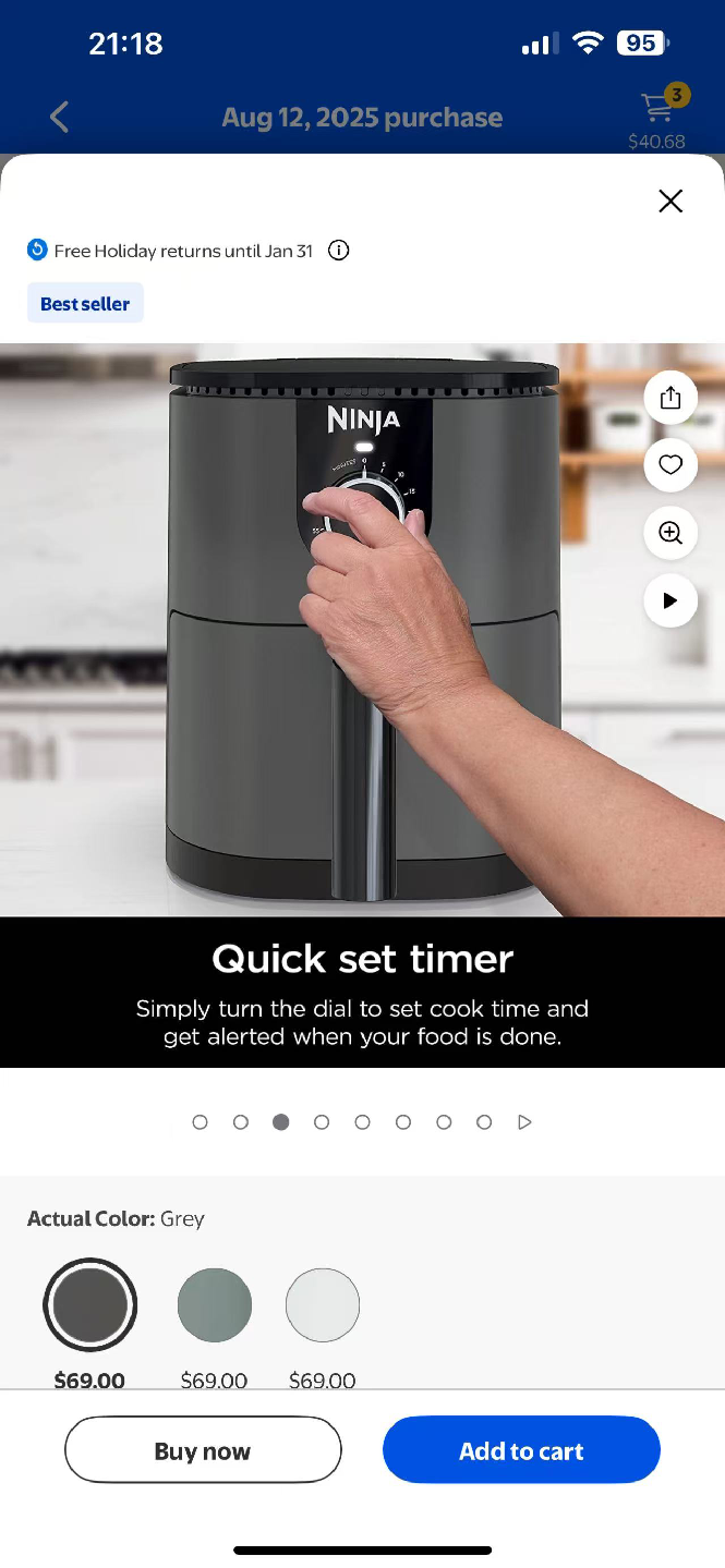 Ninja Mini Air Fryer, 2-Qt Capacity, Grey - photo 2