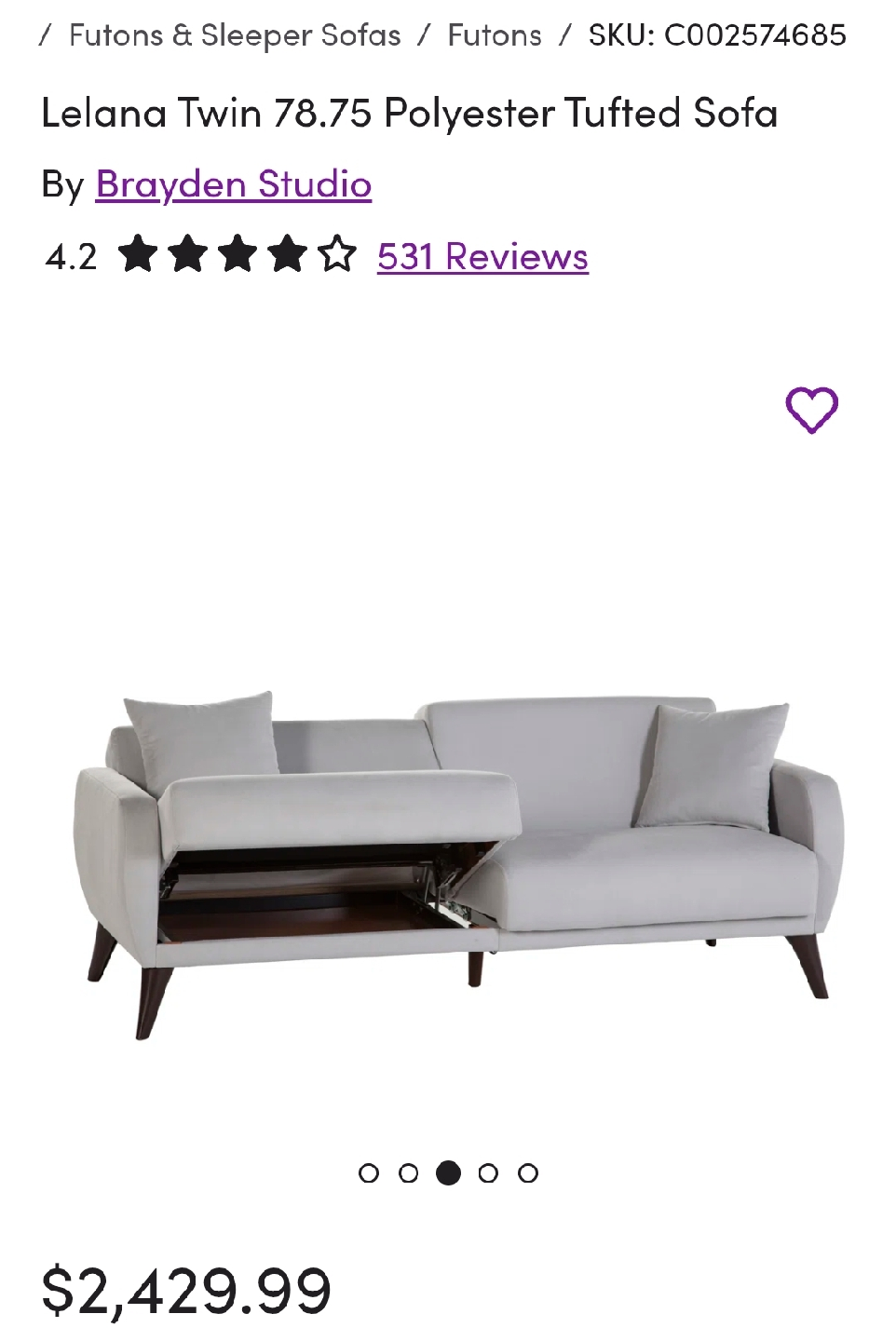 FREE Brayden Studio Lelana Twin Polyester Tufted Sofa - photo 2