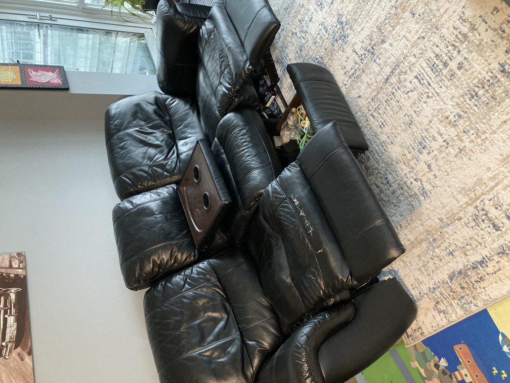 Black Leather Reclining Sofa - photo 2