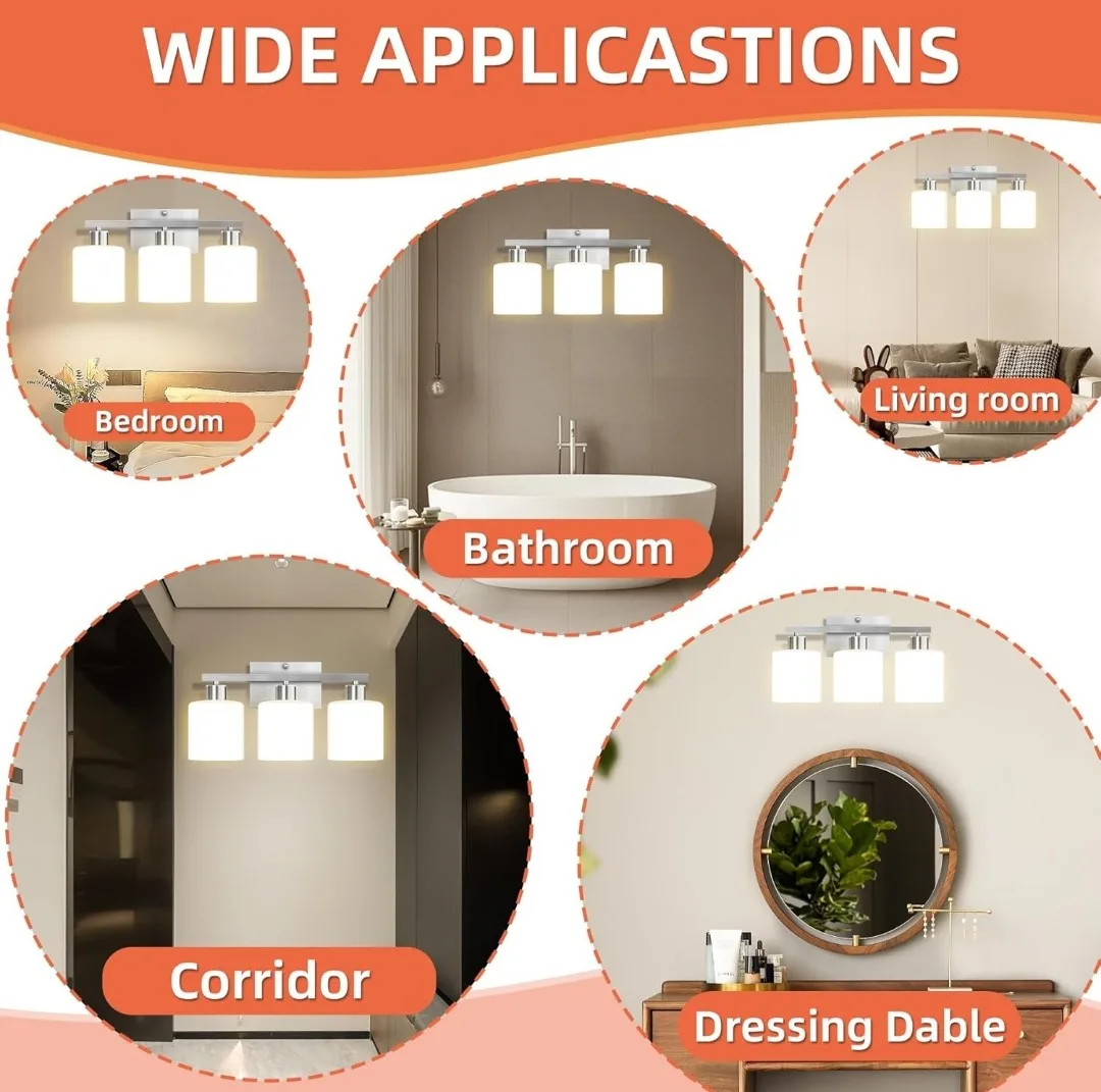 CANMEIJIA 3-Light Bathroom Vanity Light - Brushed Nickel image indicator(4)