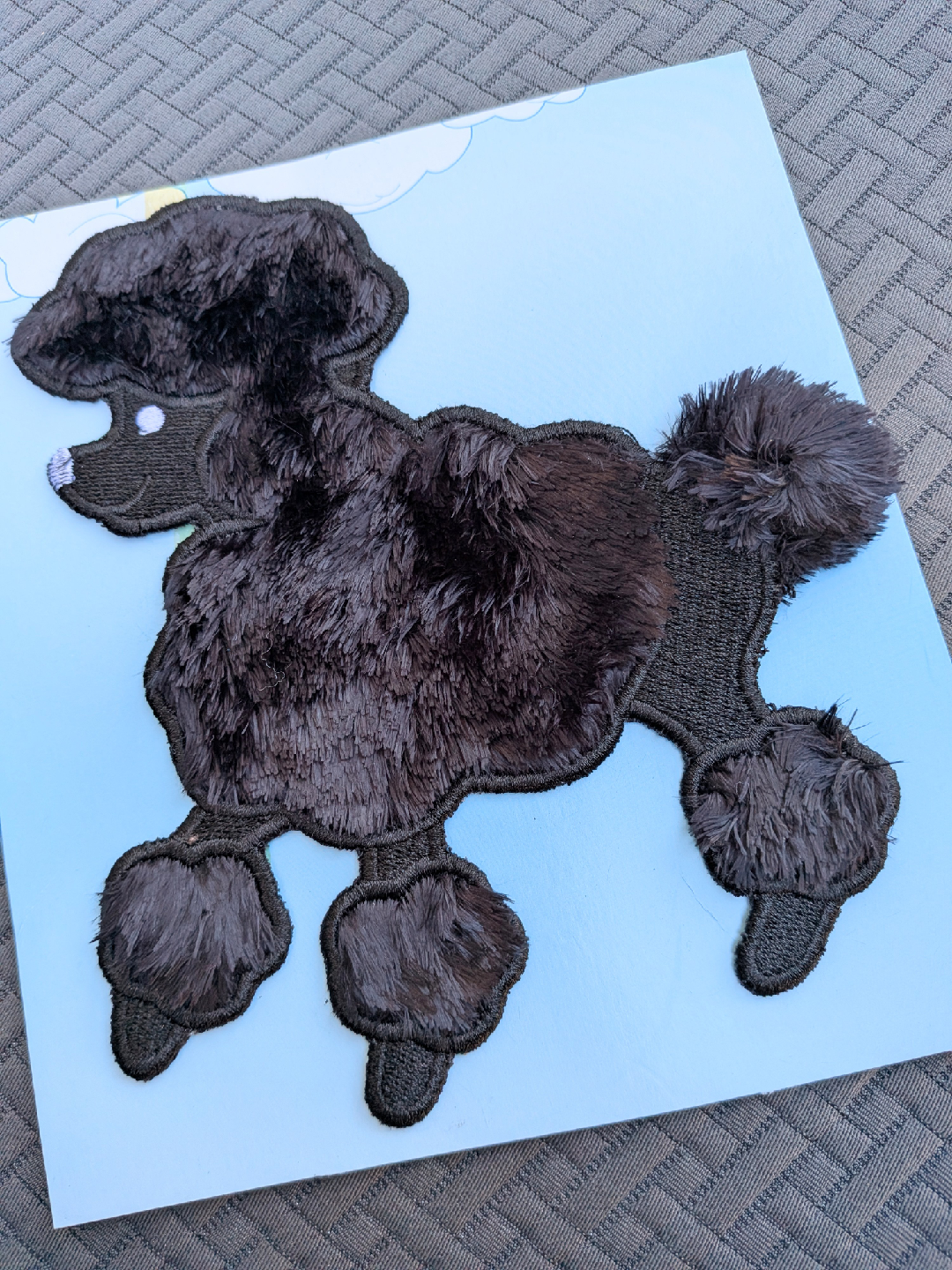 Large vintage black poodle textured applique 7" x 6"