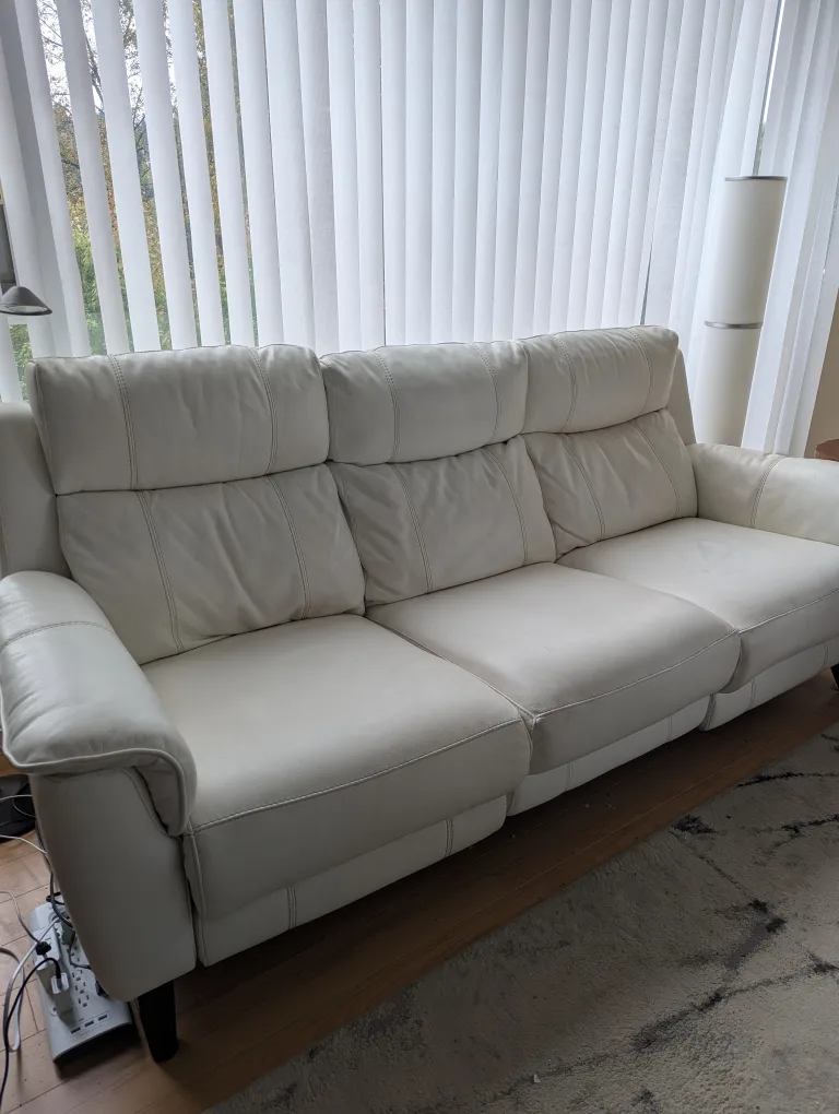 White Leather Power Reclining Sofa image indicator(2)