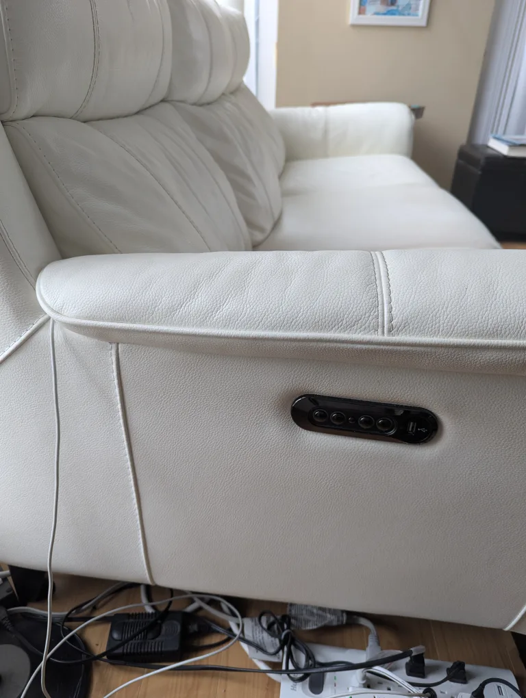 White Leather Power Reclining Sofa image indicator(3)