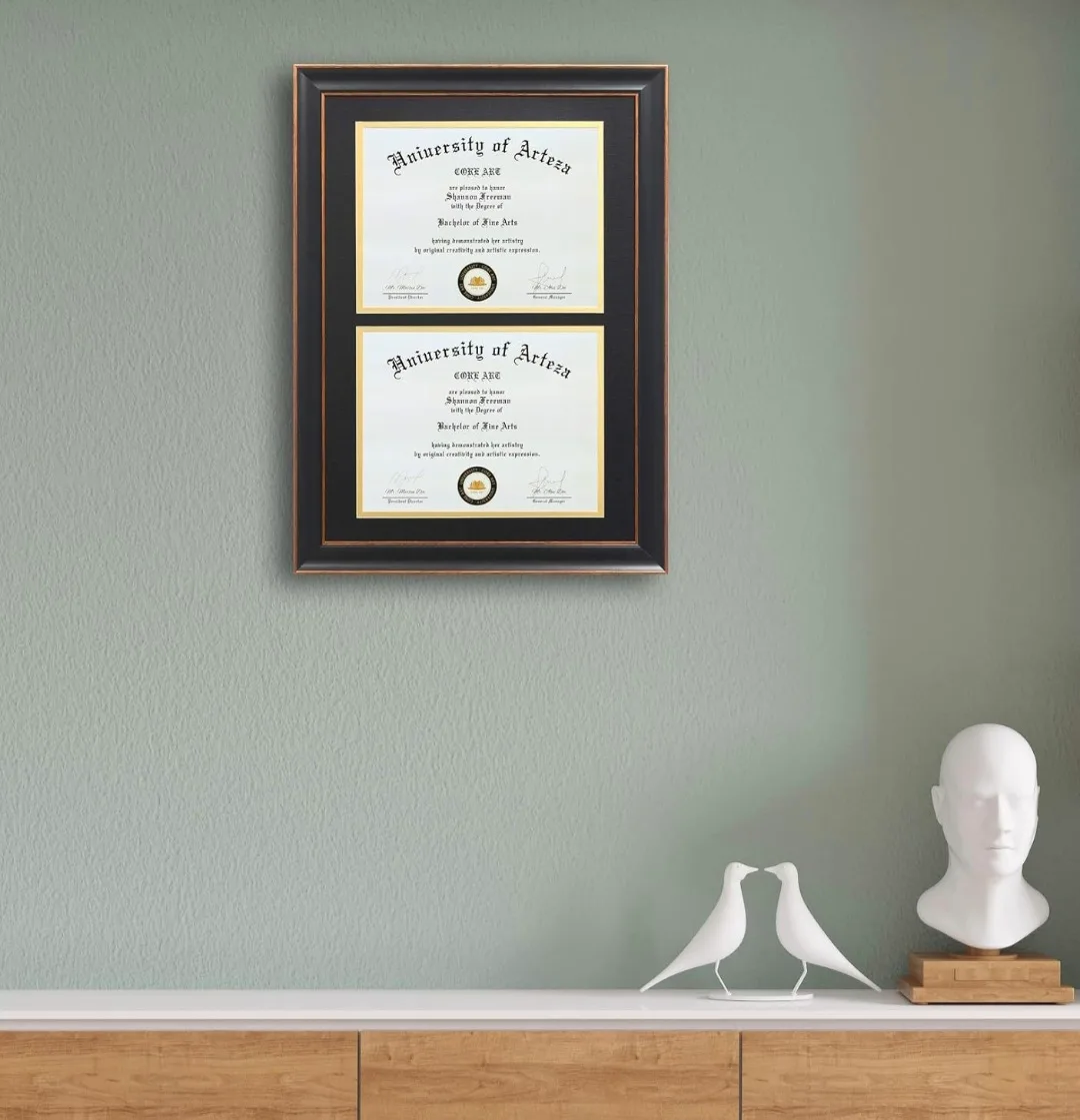 Double Diploma Frame, Two 8.5x11" Openings, Black Gold image indicator(2)