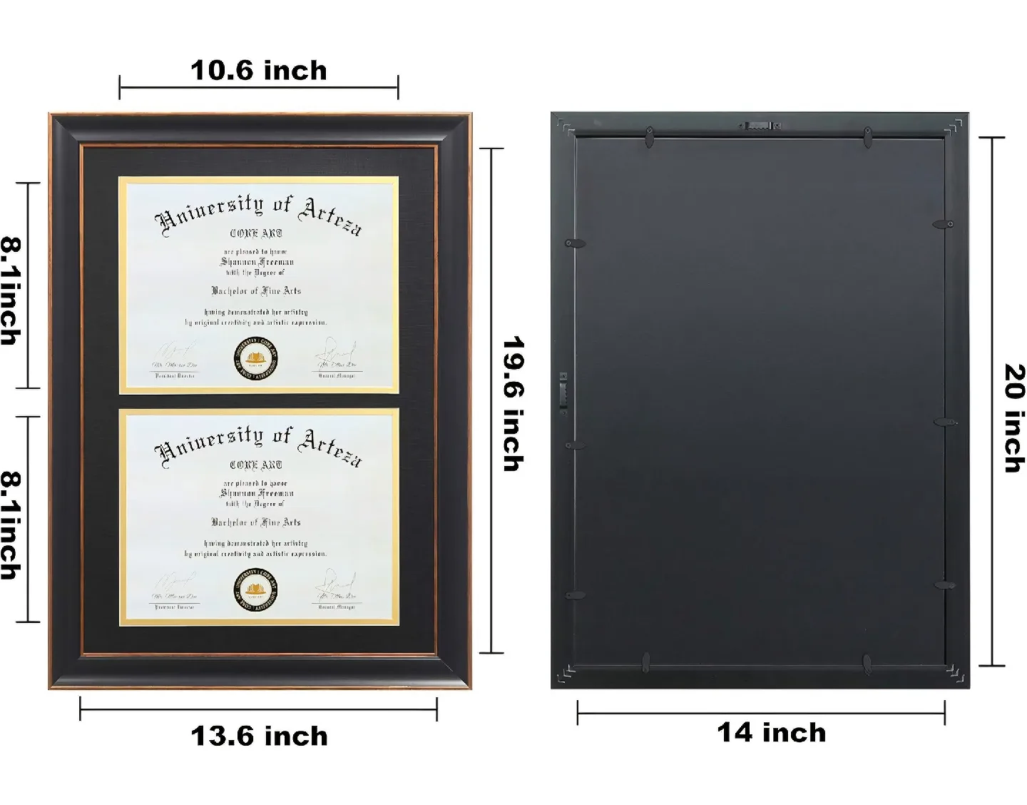 Double Diploma Frame, Two 8.5x11" Openings, Black Gold image indicator(3)