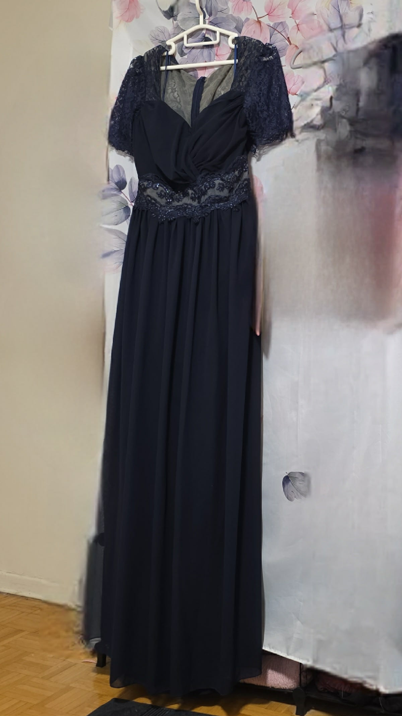 Navy Blue Formal Dress with Lace Details