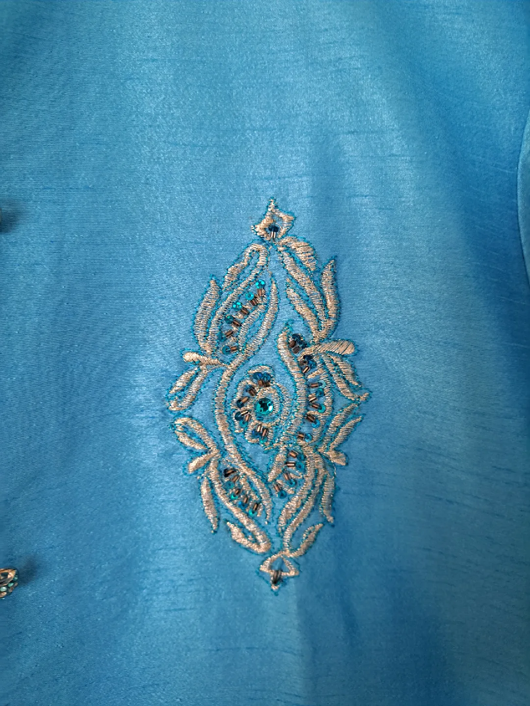 BRAND NEW - Men's silk Blue Kurta with Scarf and white pant image indicator(2)