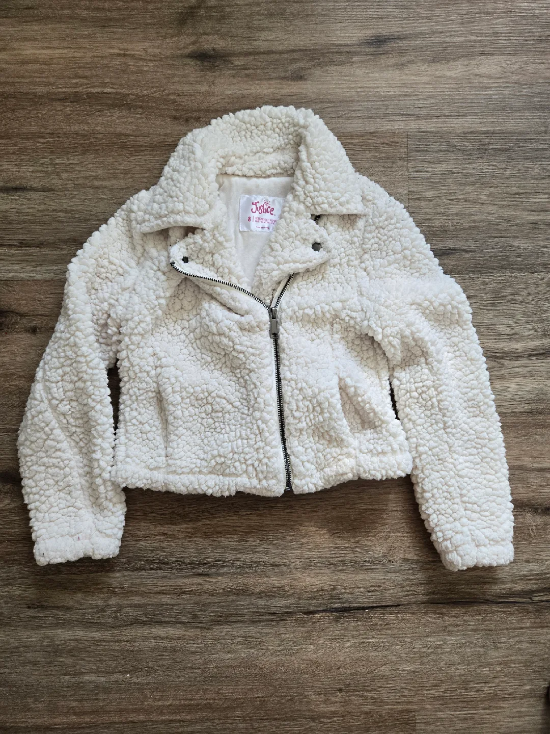 Justice Girls' Cream Sherpa Jacket, Size 8 thumbnail