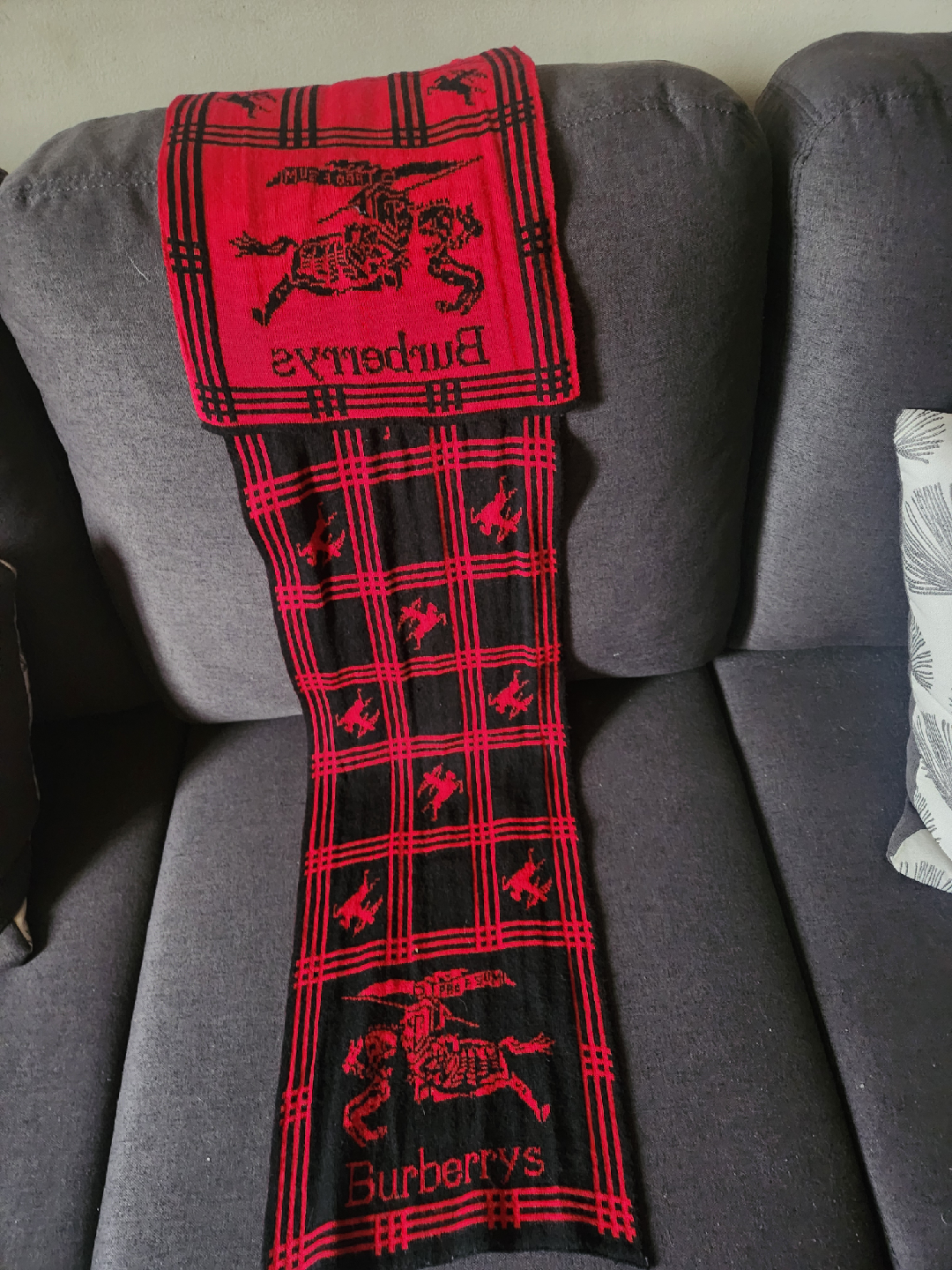 Burberrys Red & Black Wool Scarf