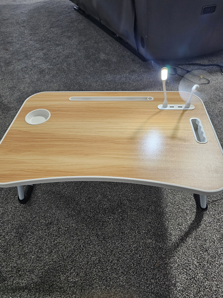 Brand new , sealed in the box. Bed Desk with Light and Fan.