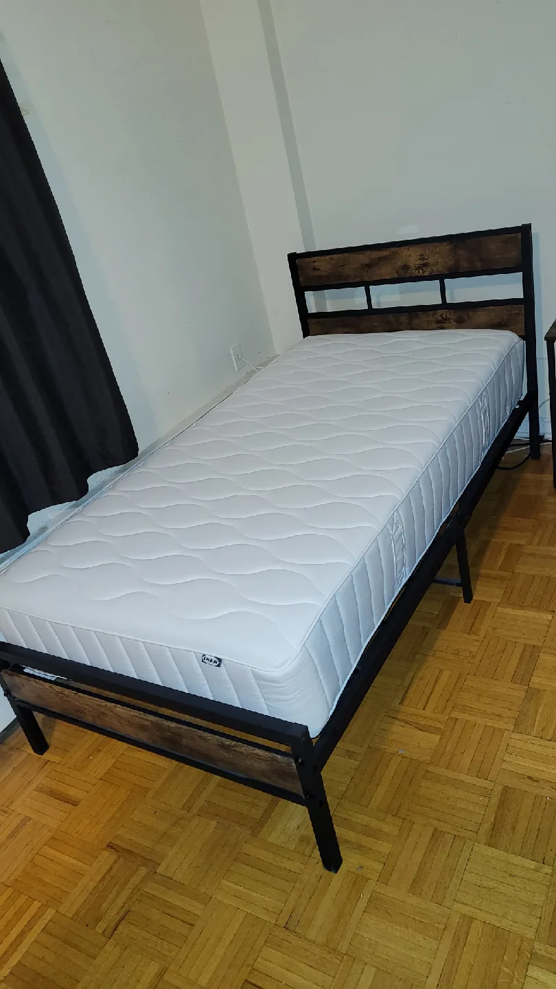 Twin bed with mattress and nightstand image indicator(2)