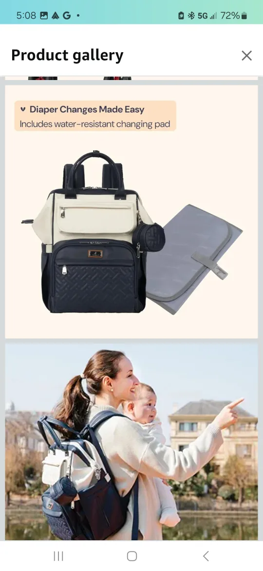 BabbleRoo Leather Diaper Bag Backpack - Blueberry Cream image indicator(5)