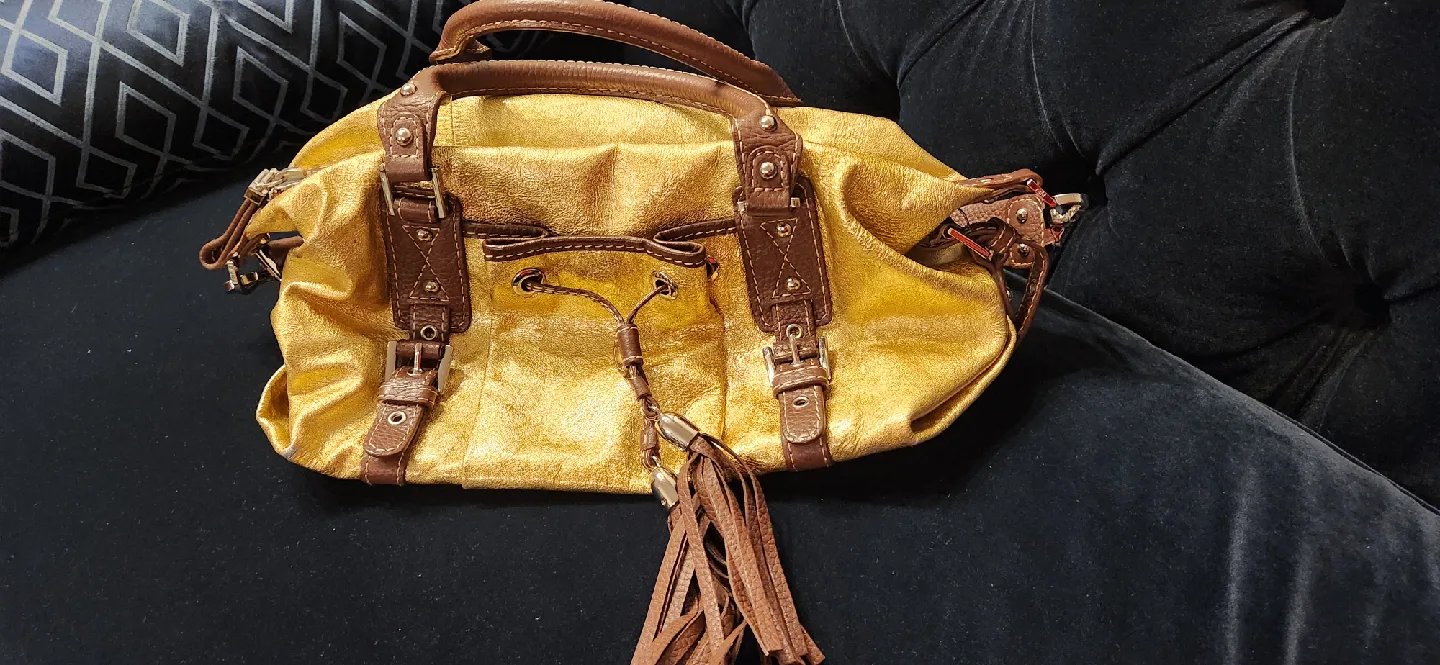 Rafe New York Patent Gold Leather Satchel