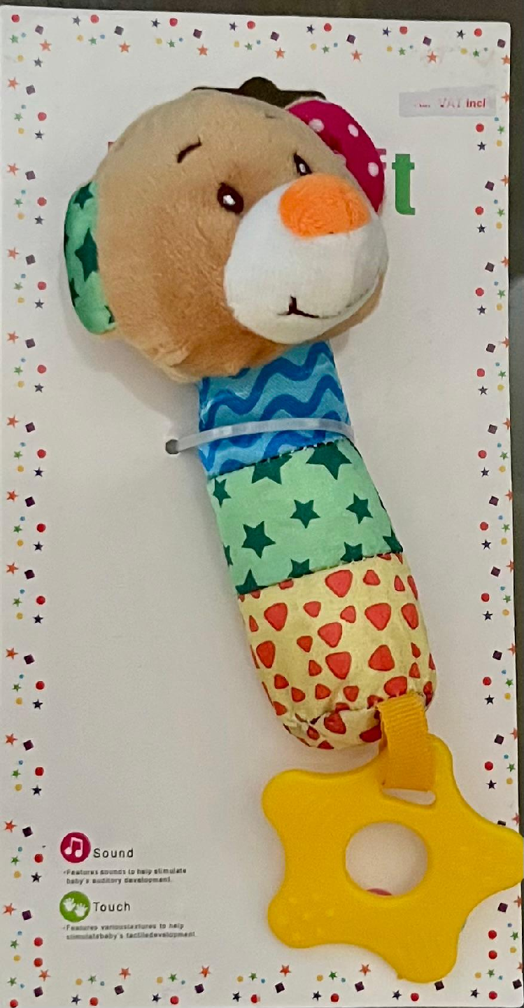 Soft Plush Baby Rattle with Sound and Touch Features