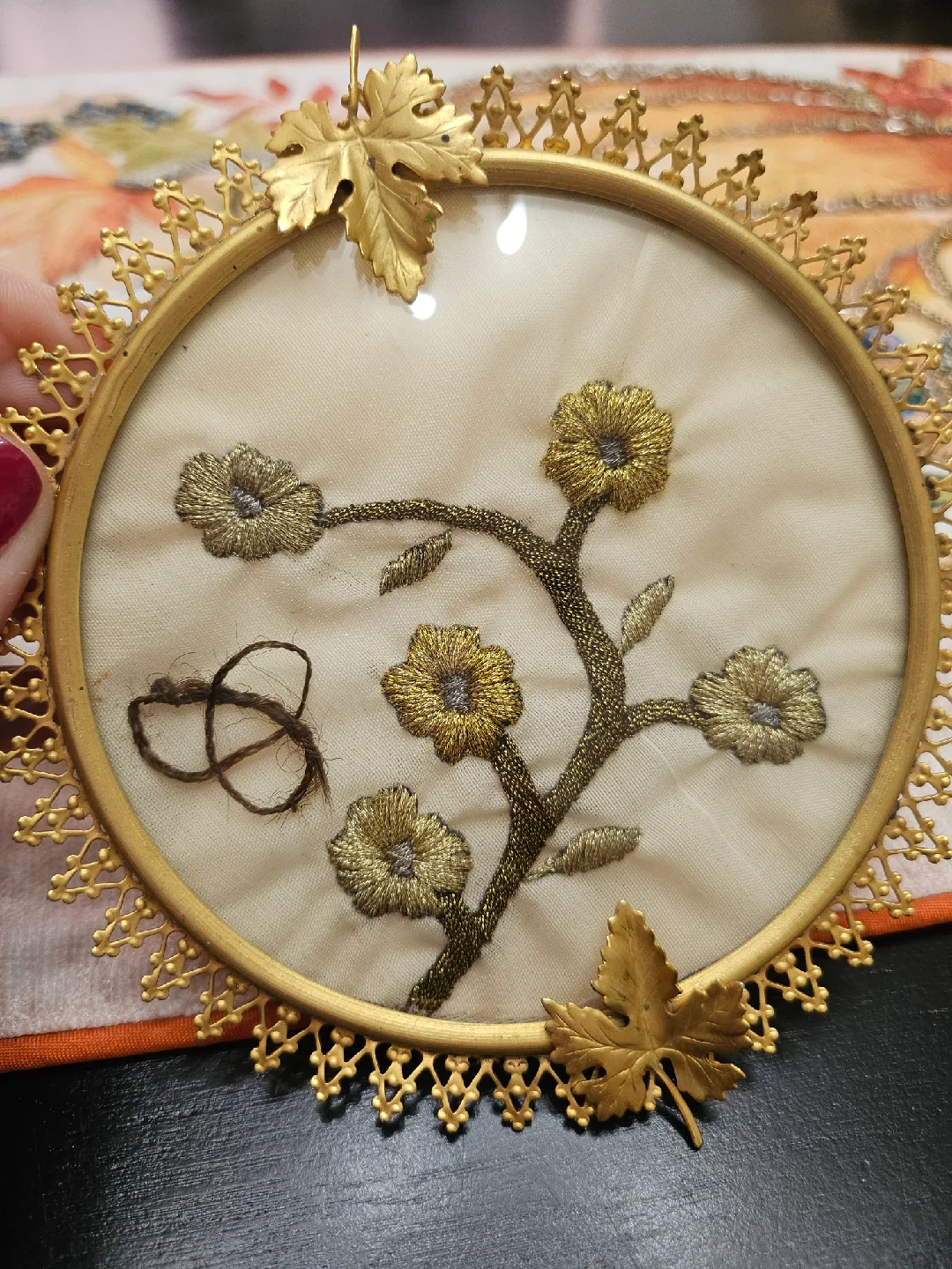 vintage Victorian mourning hair art piece image indicator(2)