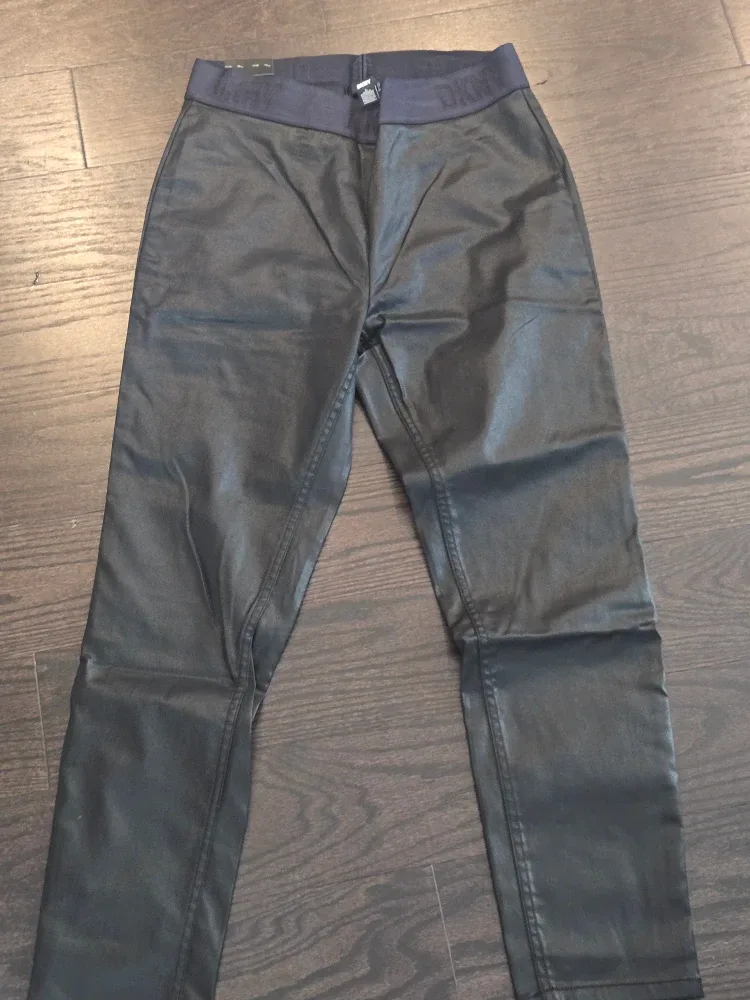 DKNY Black Faux Leather Pants size L thumbnail