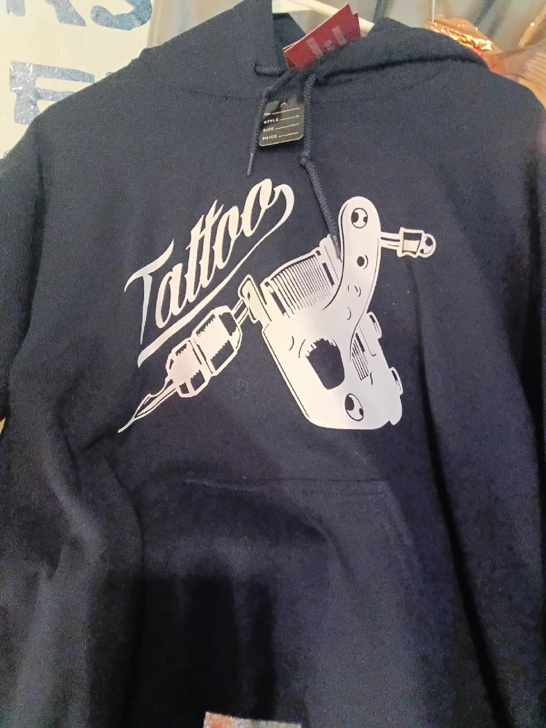 Tattoo Gun Graphic Hoodie - Navy Blue thumbnail