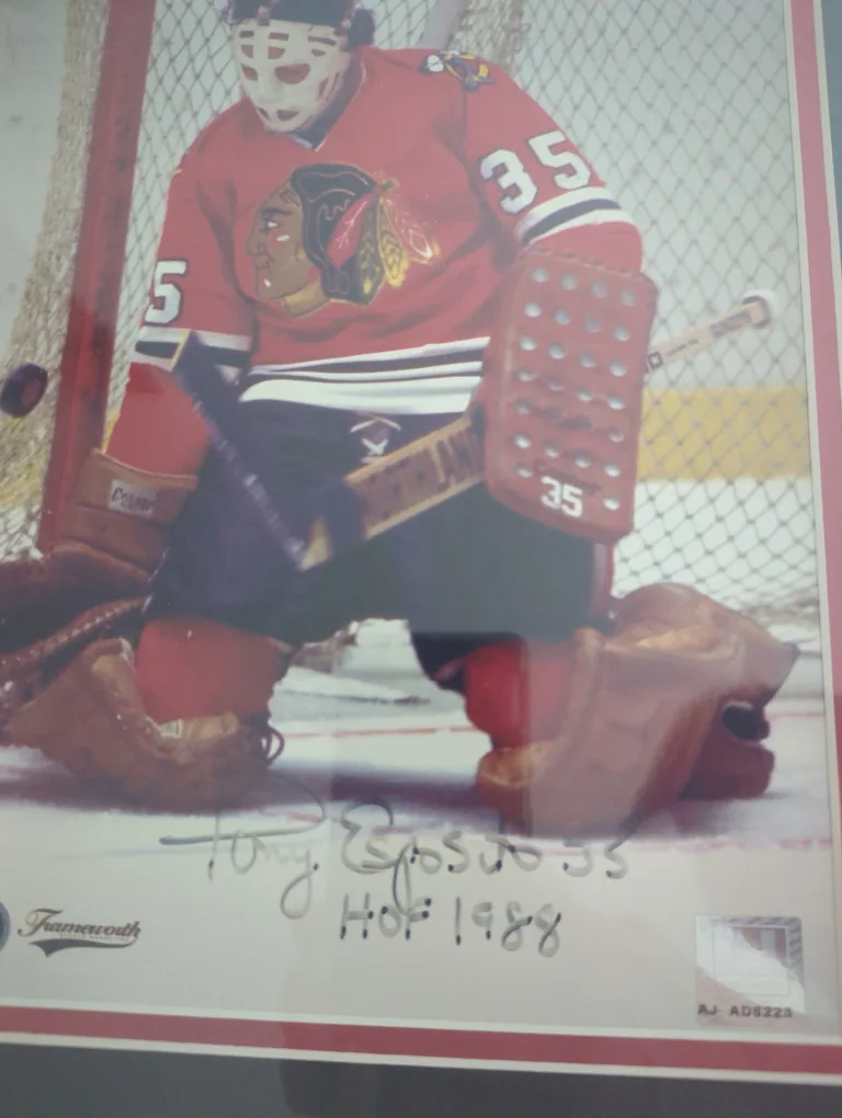 Framed Tony Esposito Autographed Blackhawks Photo image indicator(2)