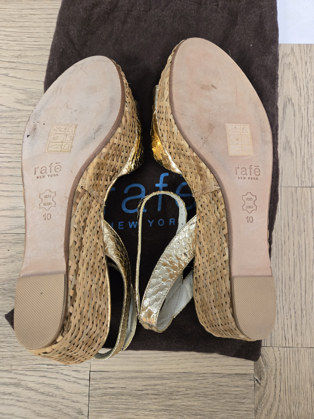 Rafe New York Gold Leather Wedge Sandals - Size 10 - photo 2