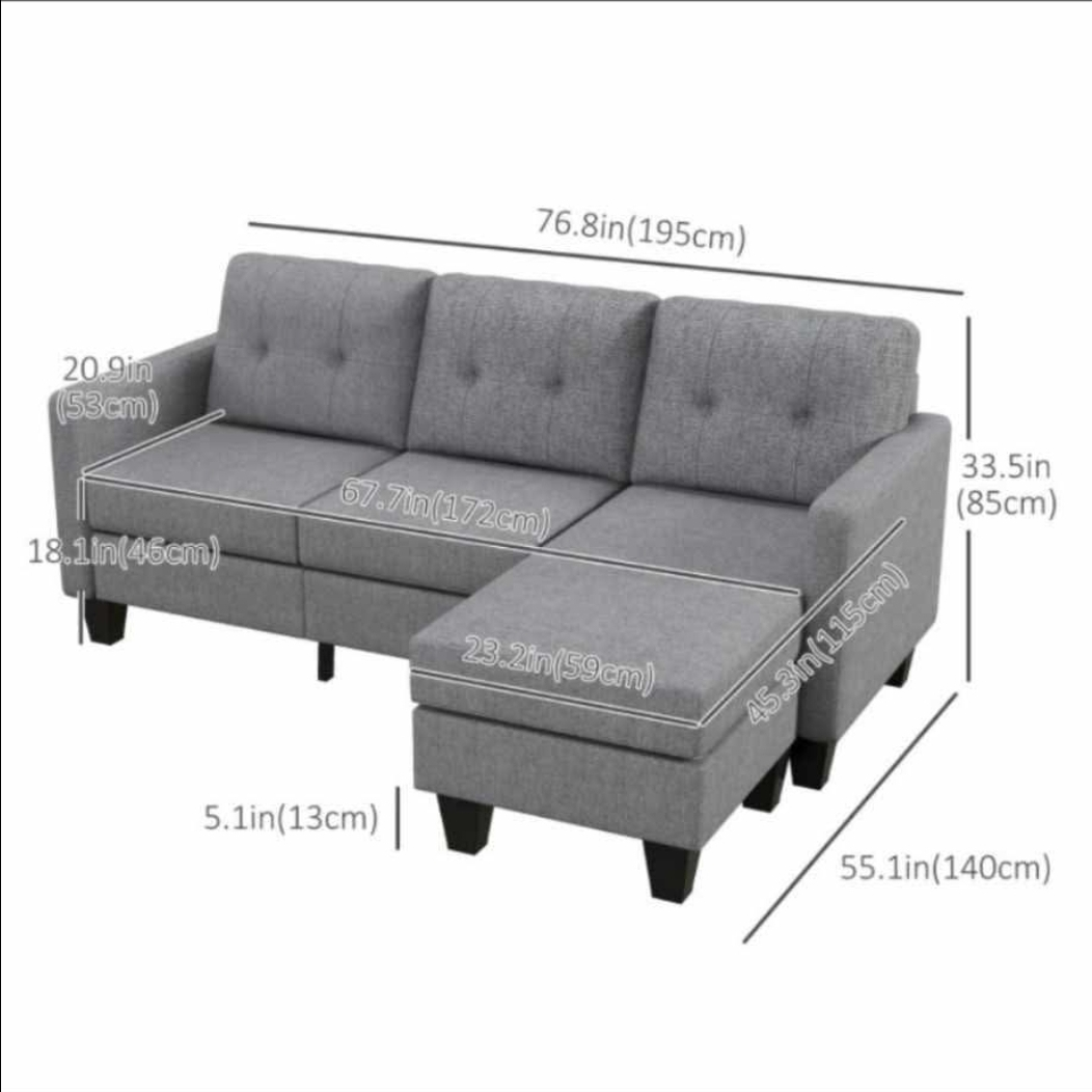 Grey Sectional Sofa with Ottoman - Like  New!