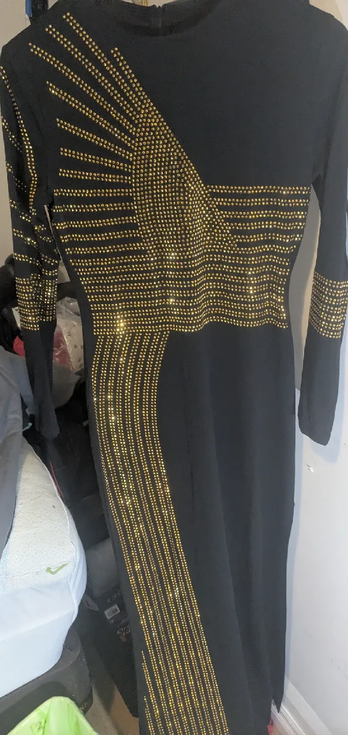 Black Long Sleeve Dress with Gold Embellishments image indicator(3)