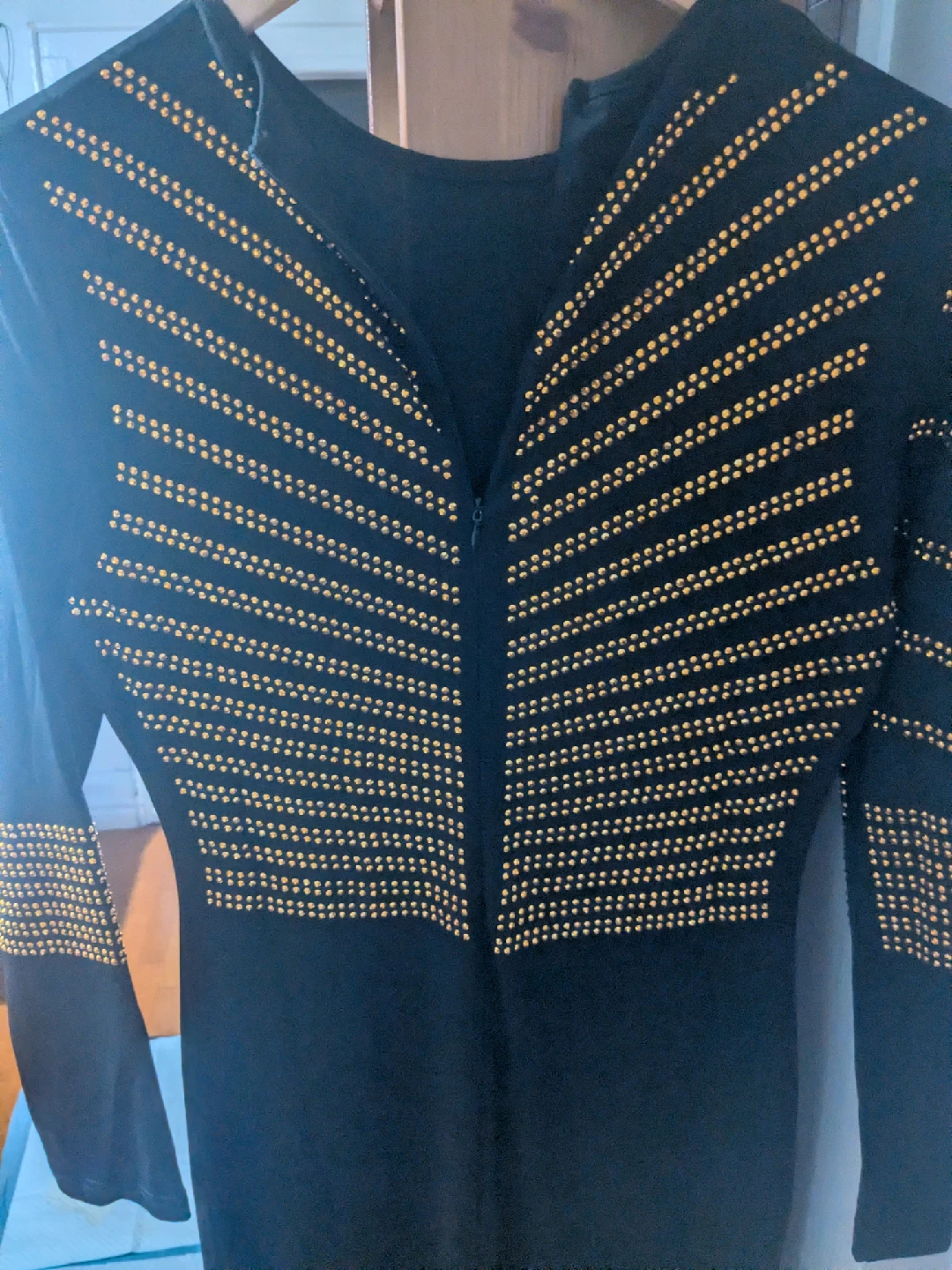 Black Long Sleeve Dress with Gold Embellishments