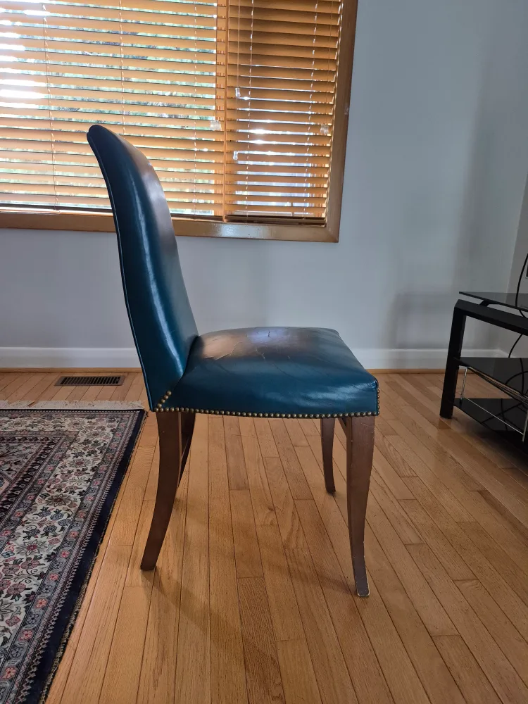 Vintage Teal Leather & Wood Chair 🪑 image indicator(3)