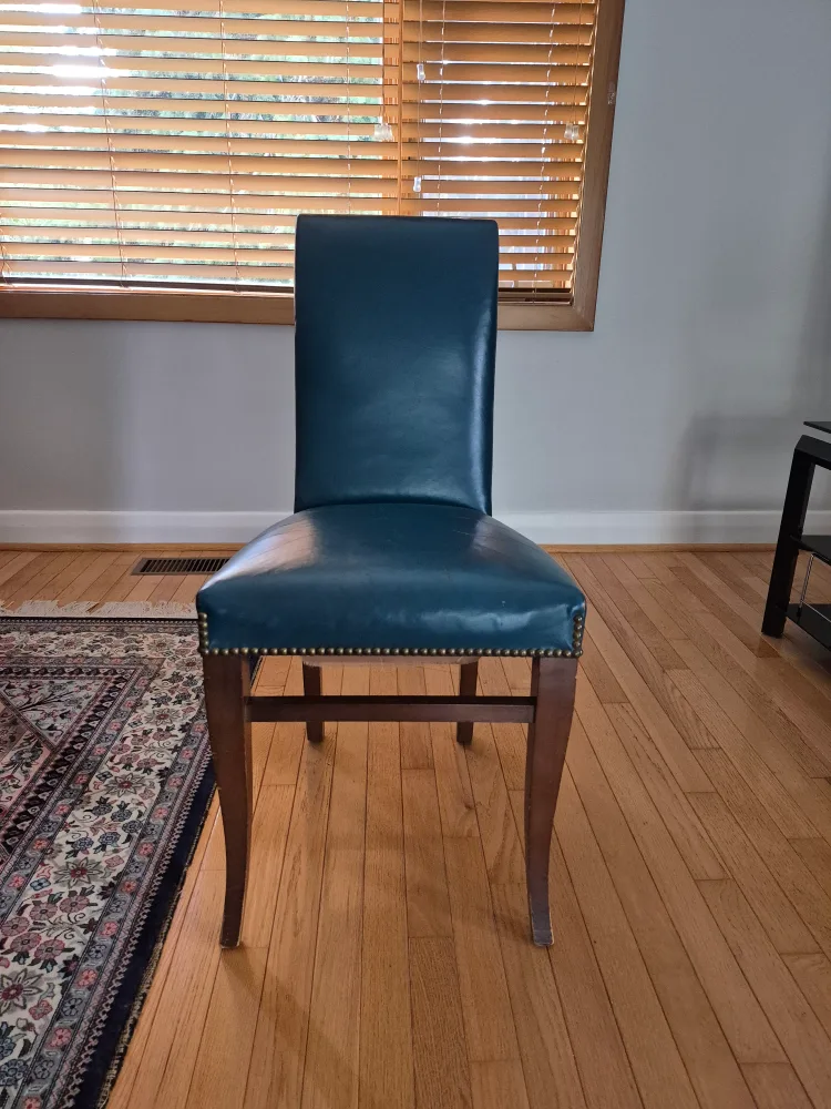 Vintage Teal Leather & Wood Chair 🪑 image indicator(4)