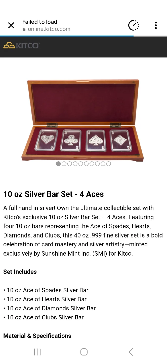 Kitco 10 oz Silver Bar Set - 4 Aces for sale image indicator(2)