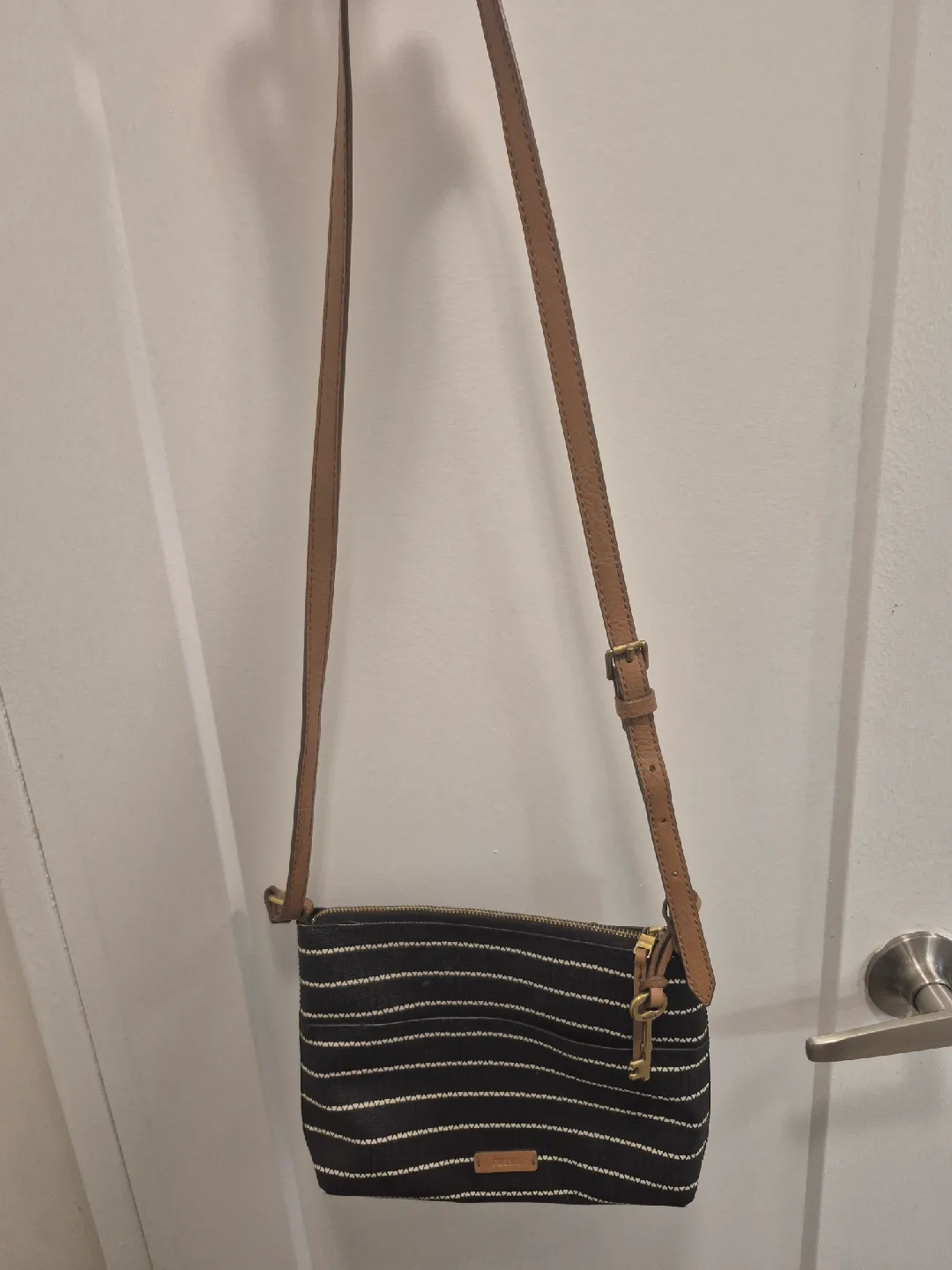 Fossil Black & White Striped Crossbody Bag