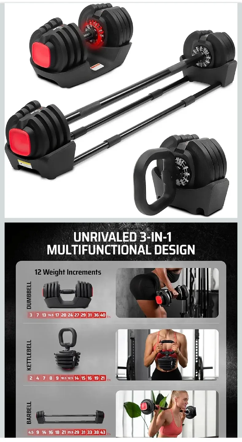 3-in-1 Adjustable Dumbbell/Kettlebell/Barbell Set image indicator(3)
