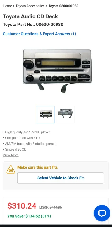 Toyota Yaris Double  Din Radio CD Player 08600-00980 OEM image indicator(6)