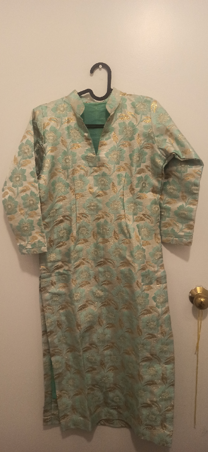 Floral Kurta Pajama Set - Green & Gold