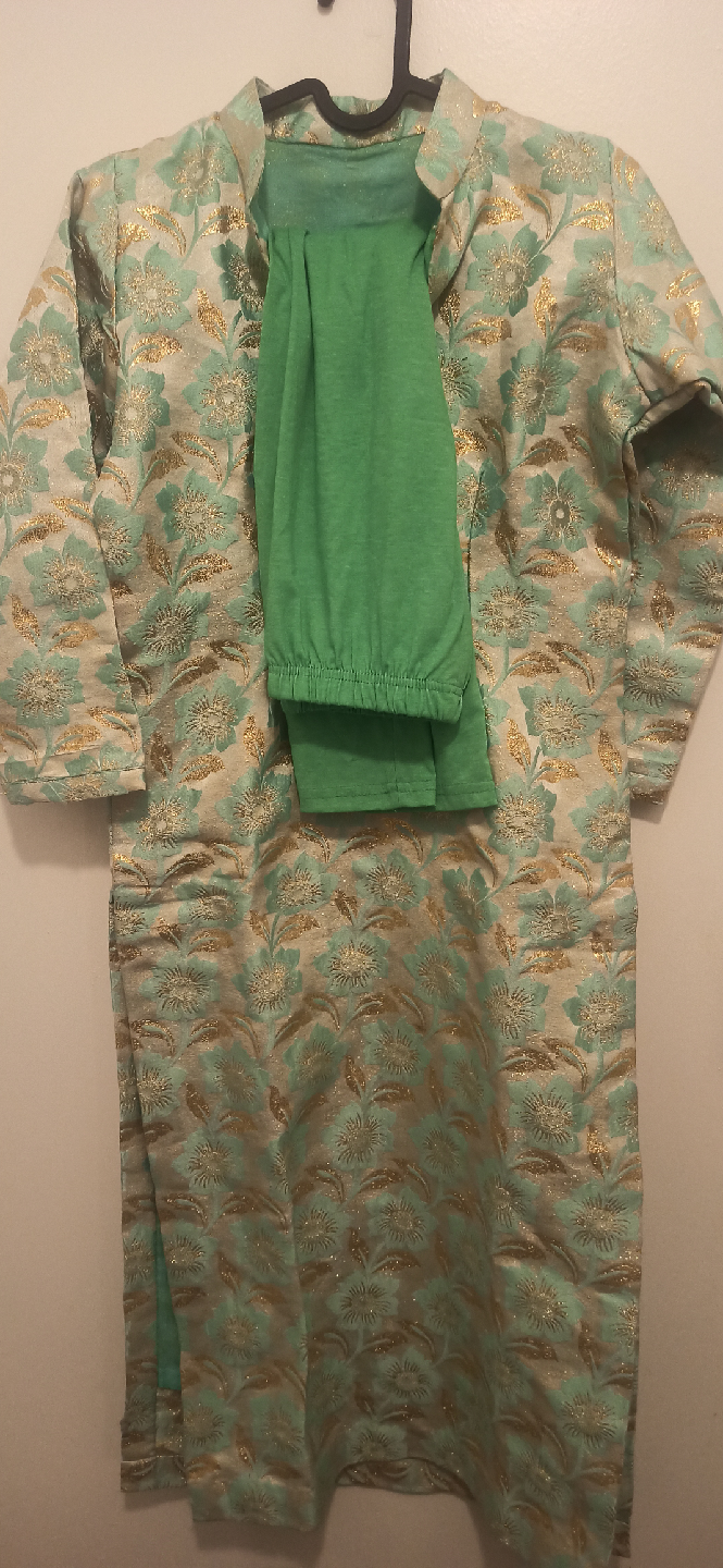Floral Kurta Pajama Set - Green & Gold - photo 5