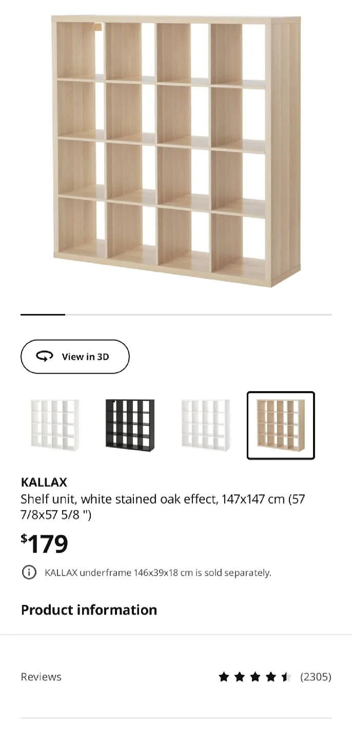 IKEA Kallax Shelf Unit - White Stained Oak 4x4 image indicator(3)