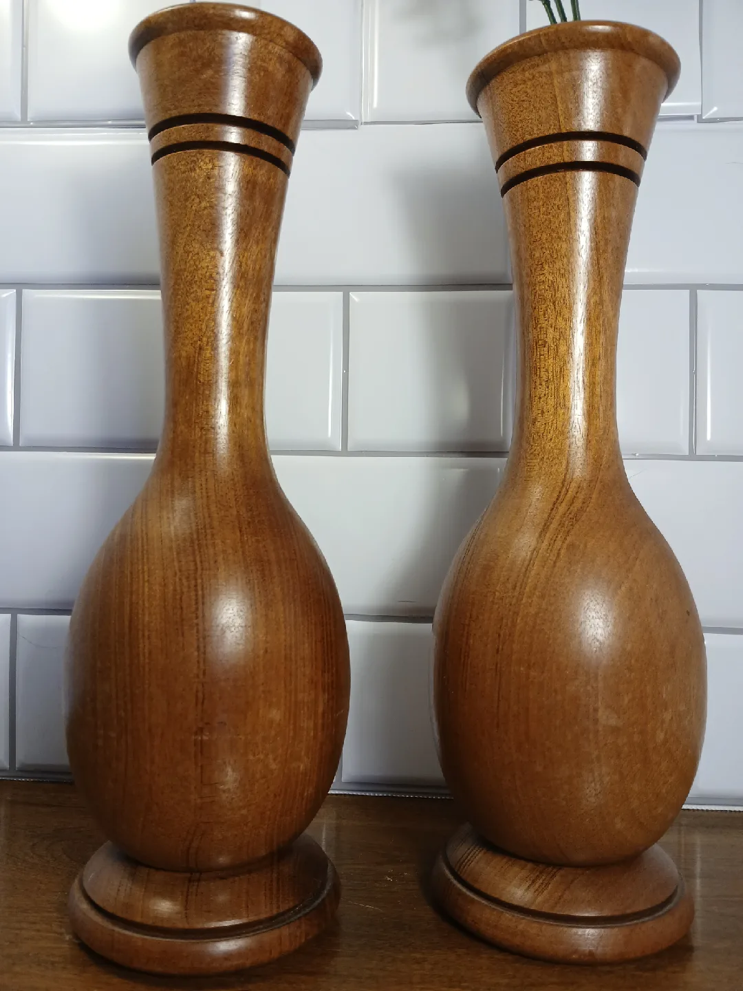 MCM Myrtlewood Bud Vases or Candle Holder Pair $22 image indicator(2)
