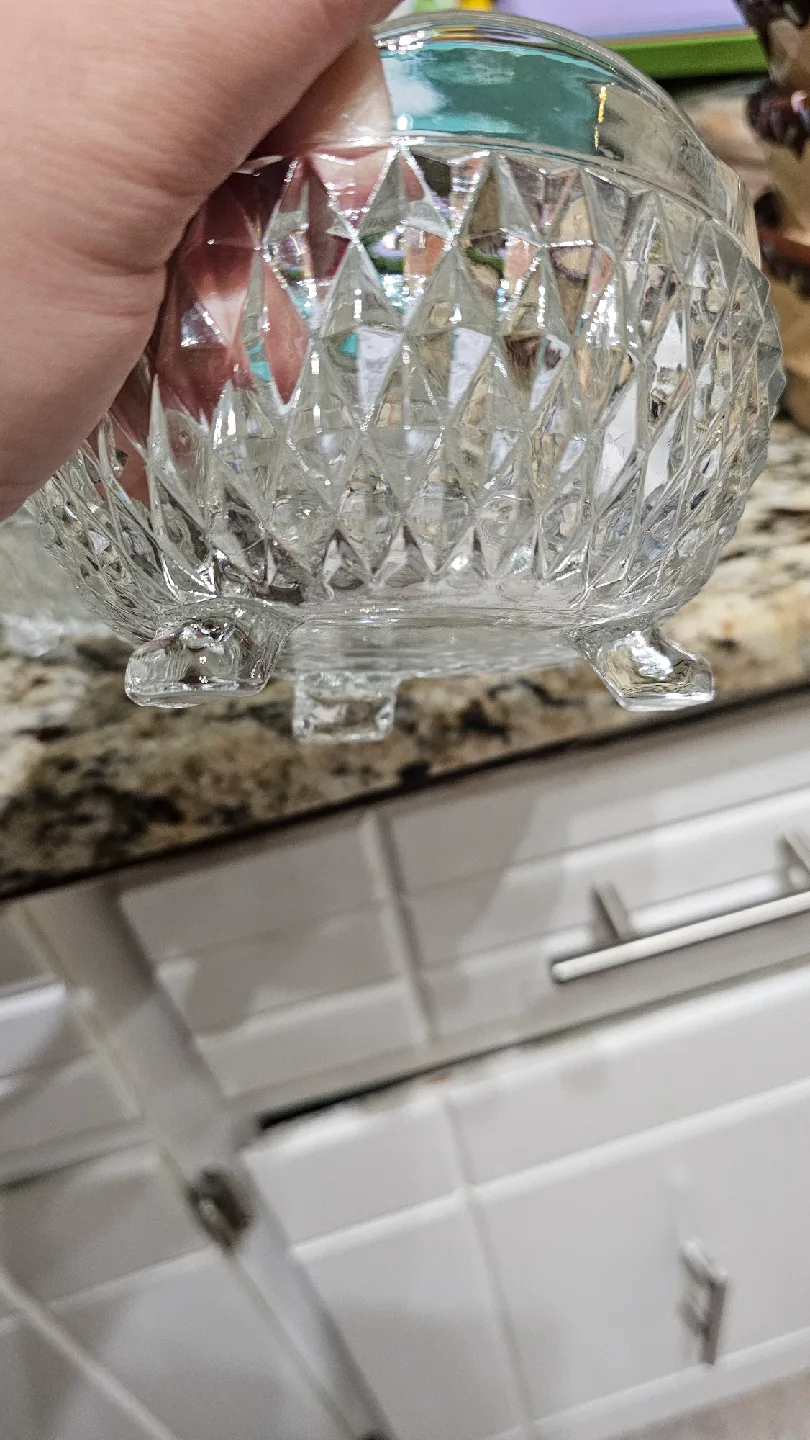Indiana Glass Crystal Diamond Point Candy Dish, Bowl Footed image indicator(3)