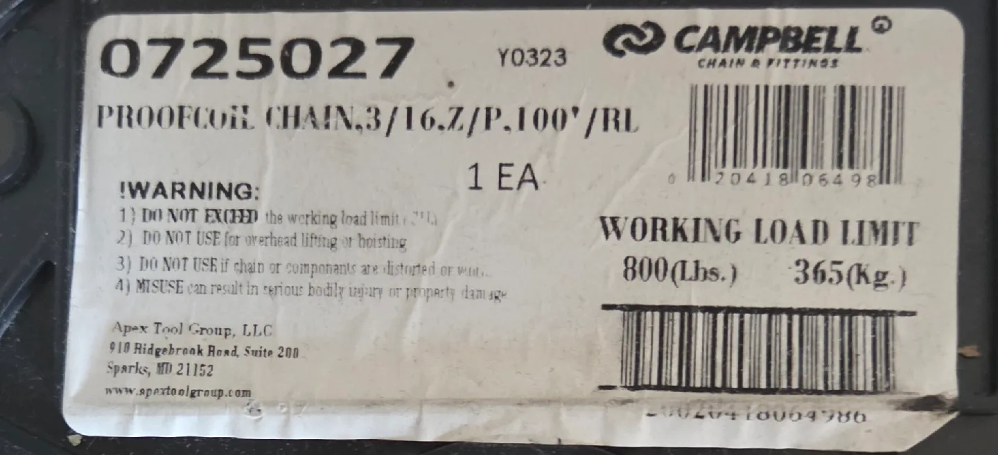 Campbell Proof Coil Chain 3/16" x 75ft image indicator(3)