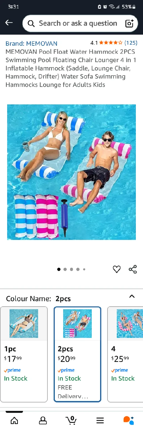 🥕 Brand New 2-pc Pool Float Hammock image indicator(5)