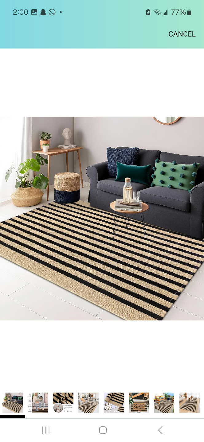 Striped Cotton Rug - Black and Beige