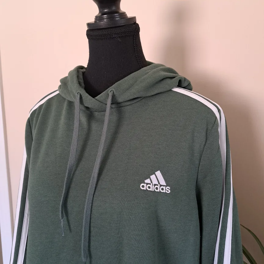 Adidas Cropped Hoodie Green White Stripes Women's Size Medium image indicator(5)