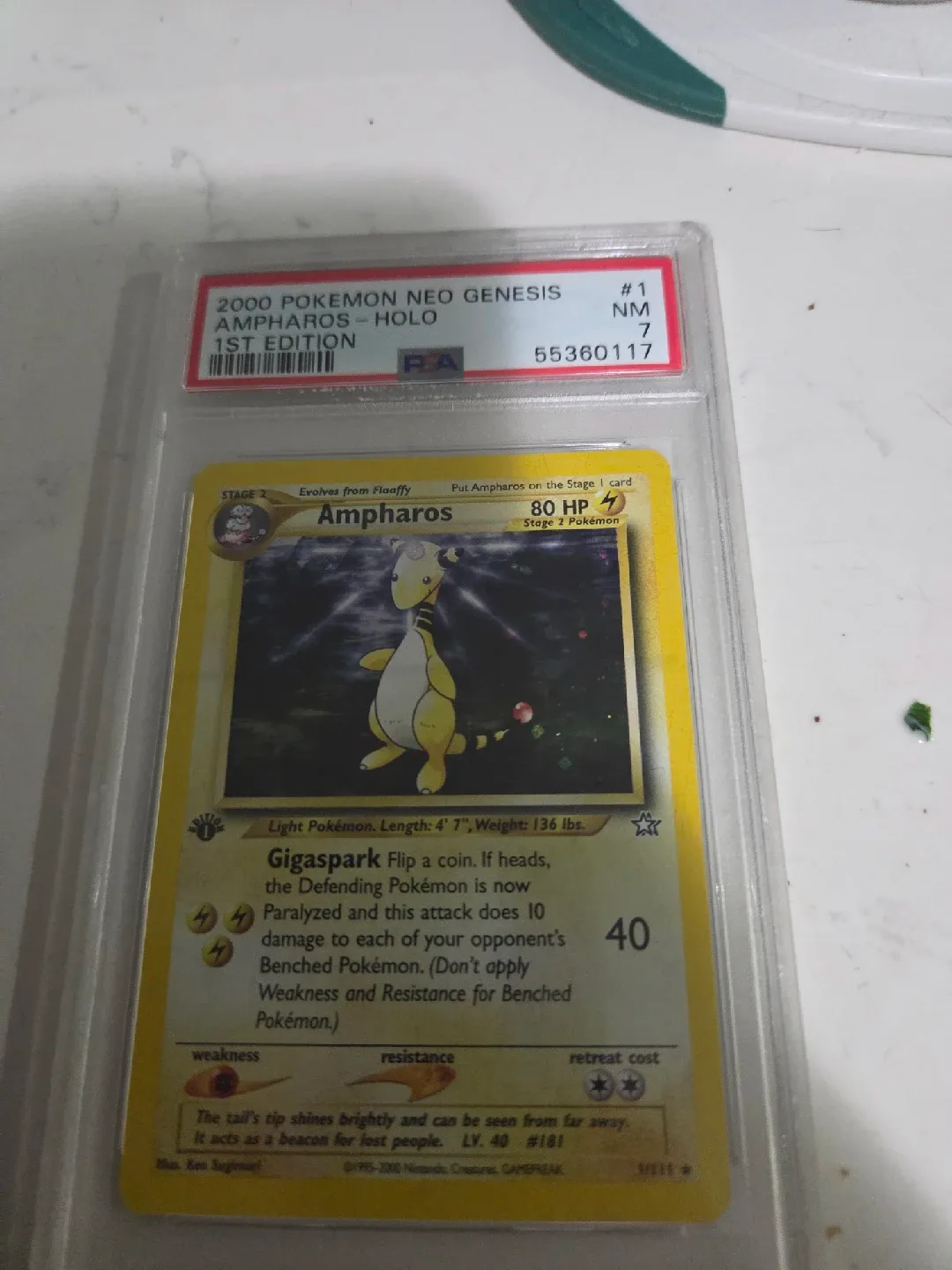 2000 Pokemon Neo Genesis Ampharos Holo 1st Edition PSA 7