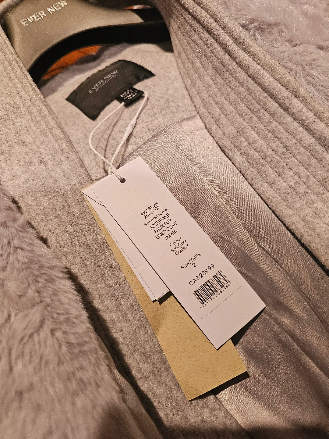 Ever New Soft Grey Faux Fur Lined Coat - Size 2 image indicator(2)