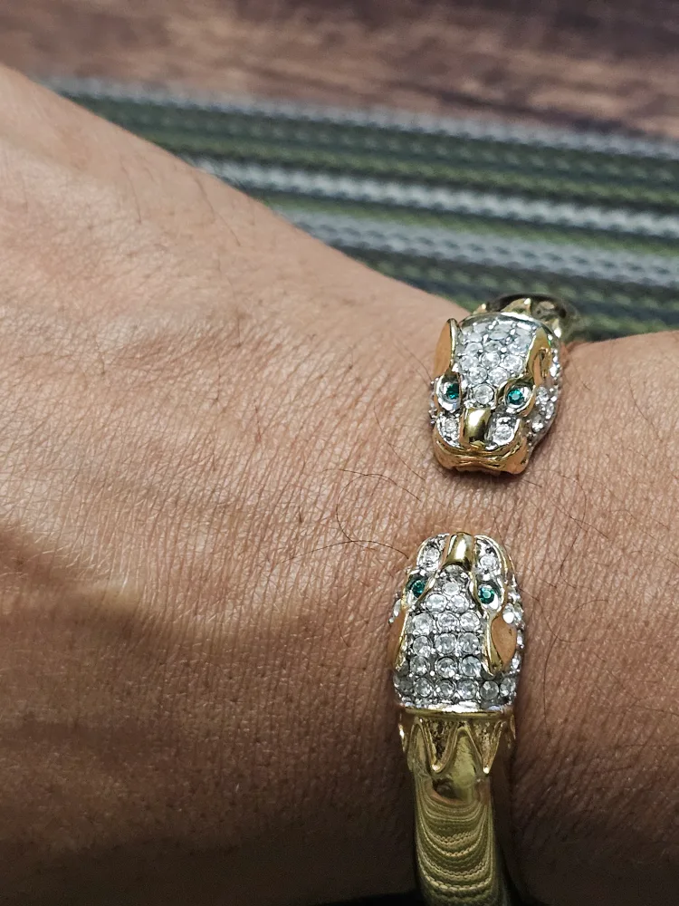Butler Rhinestone Panther Head Bangle Bracelet with Ring image indicator(2)