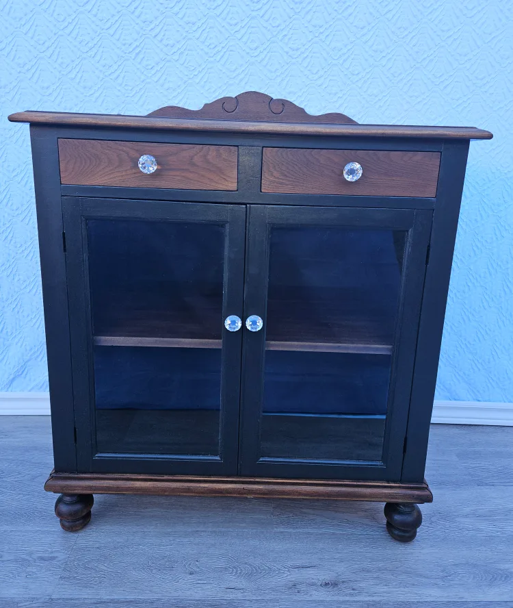 Dark Wood and Black Display Cabinet image indicator(7)