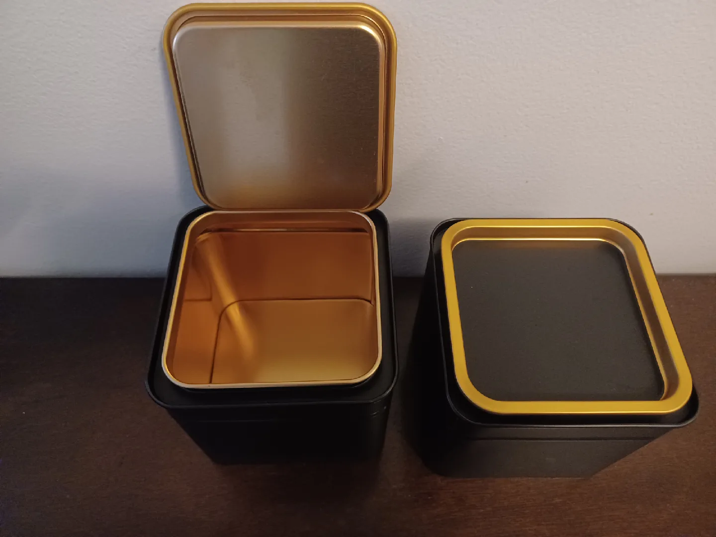 Set of 2 Black & Gold Metal Storage Tins image indicator(2)