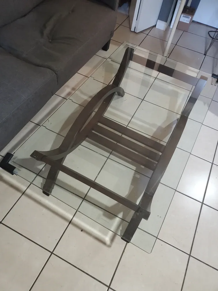 Glass Top Coffee Table with Wood Base image indicator(2)