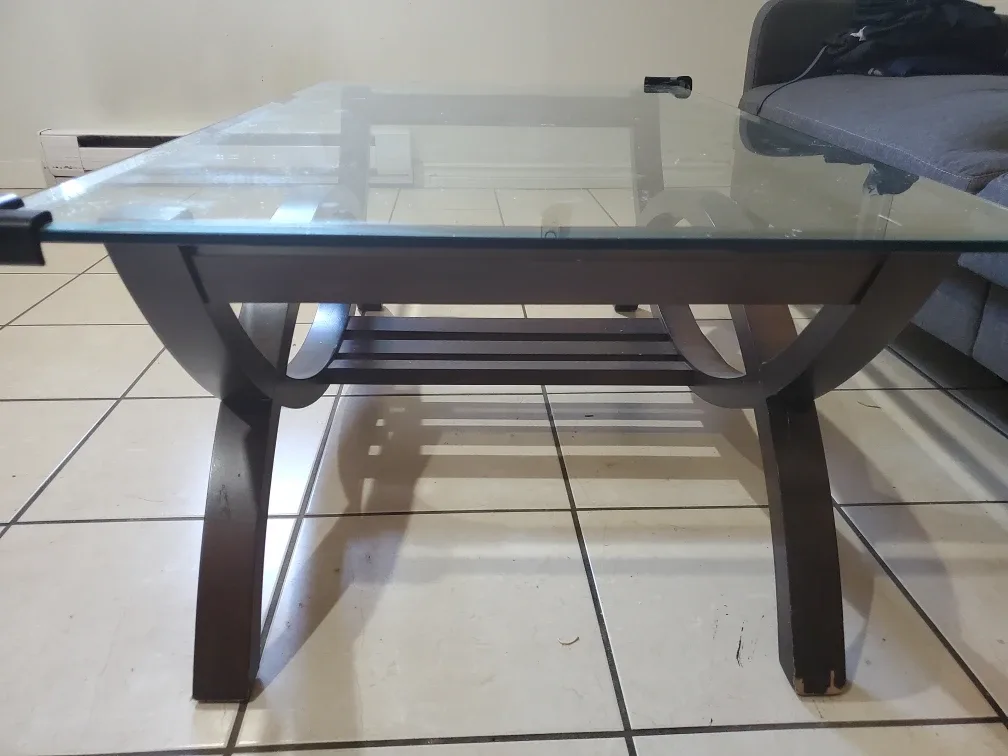 Glass Top Coffee Table with Wood Base image indicator(6)