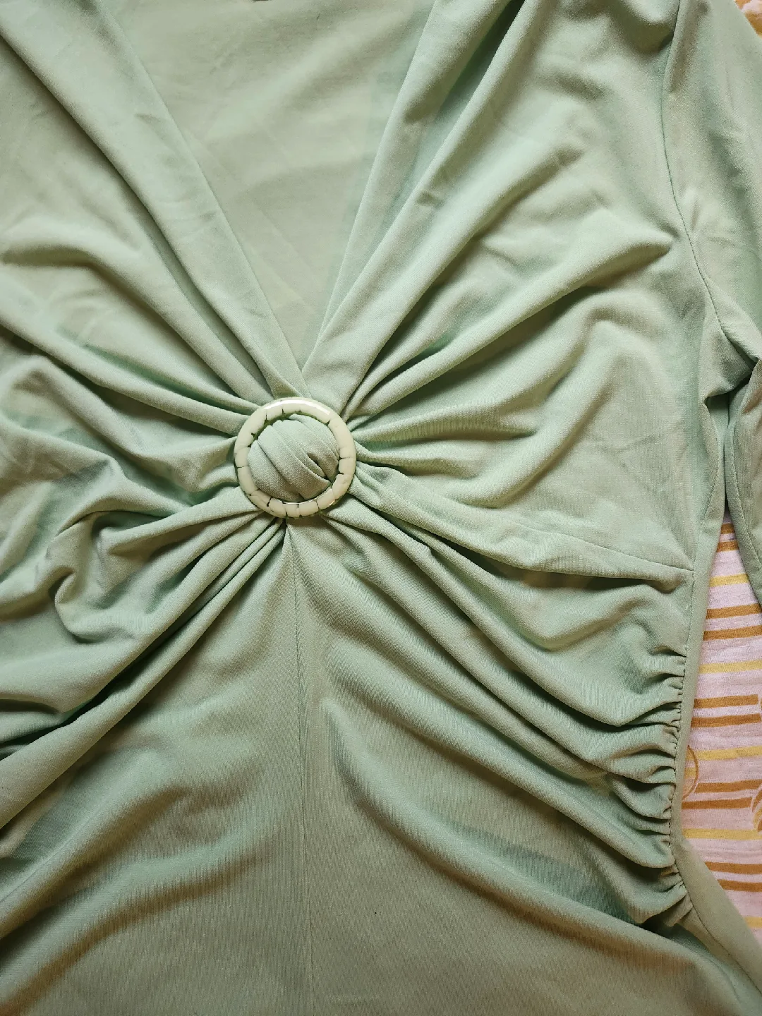 adorable 90s pastel green cinch front blouse image indicator(3)